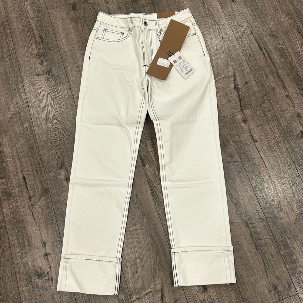 Burberry Straight Fit Topstitched Washed Jeans , Size: 25，White - Picture 9 of 9